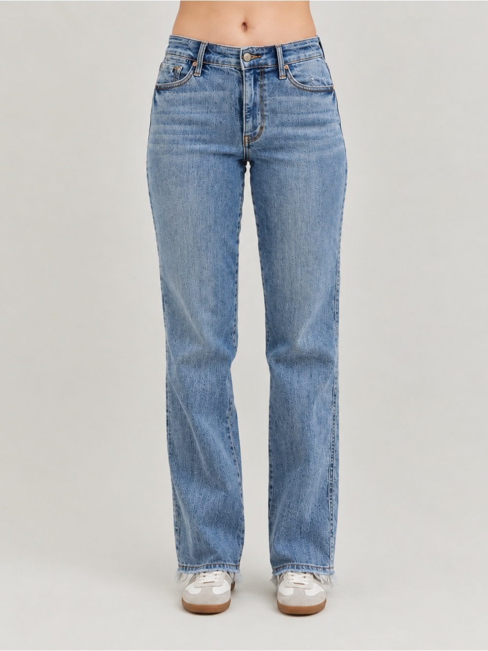 Judy Blue Dad Jeans 7/28 Mid Rise Yoke Cell Phone Pocket Distressed Straight